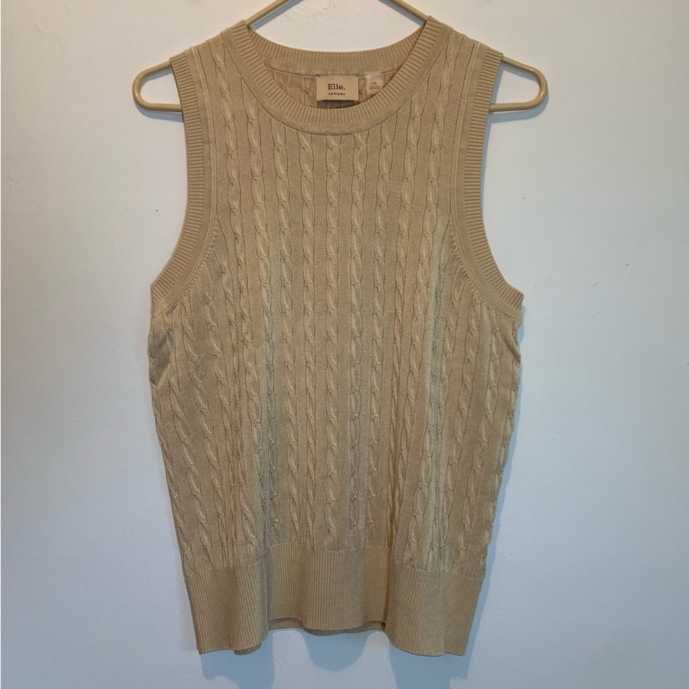 Elie Tahari Gold Silky-Knit Sweater Vest Large